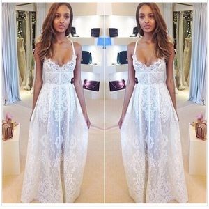 White Sheer Lace Spaghetti Strap Women Maxi Dress